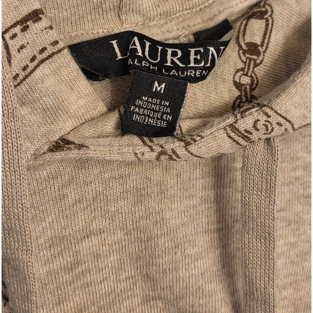 Polo‎ Lauren Ralph Lauren Hoodie  Women's Size Medium Chain Link Print Tan - Picture 3 of 10